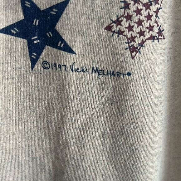 Vicki Melhart Vintage Made in USA Single Stitch Quilt Patchwork Tee Size L - Picture 3 of 5